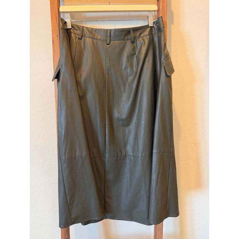 Banana Republic Olive Green Faux Leather Midi Skirt - Picture 5 of 9